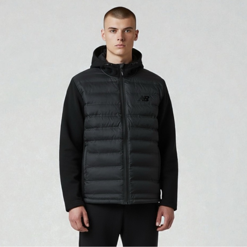 New Balance Mens Hybrid Performance Puffer Jacket Soft Shell Fleece XL Black New